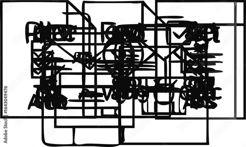 Poster black flat line vector icons representing office work flow and business processes workflow