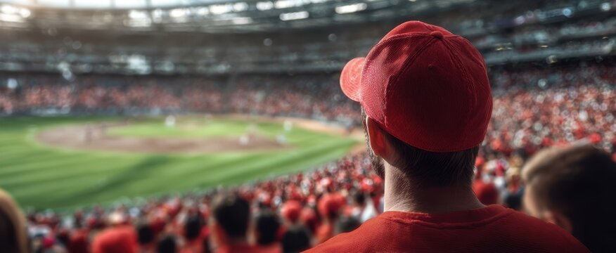 The dedicated fan enjoying a thrilling baseball game in a crowded stadium.