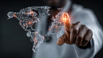 Doctor interacting with digital healthcare interface for global connectivity