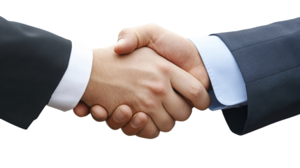 Two hands engaged in a firm handshake, symbolizing agreement or partnership.