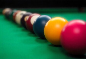 Generative AI Billiard Balls Aligned Precisely on Green Felt Fabric Reflecting Focus on Accuracy