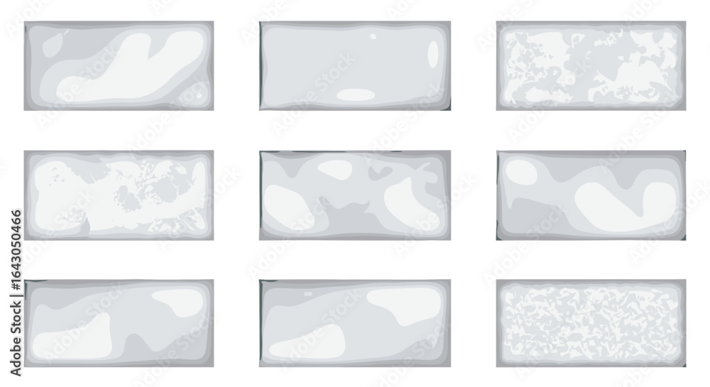 Poster collection of nine blank rectangular labels isolated on grey background