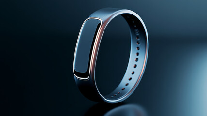 Sleek fitness tracker, black smart wristband, modern wearable device, reflective surface