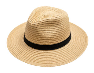 Classic Women's Summer Straw Hat, Side View, Transparent Background