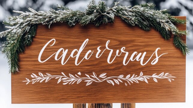 Elegant personalized wooden sign for a winter wedding at Cadorrras event venue