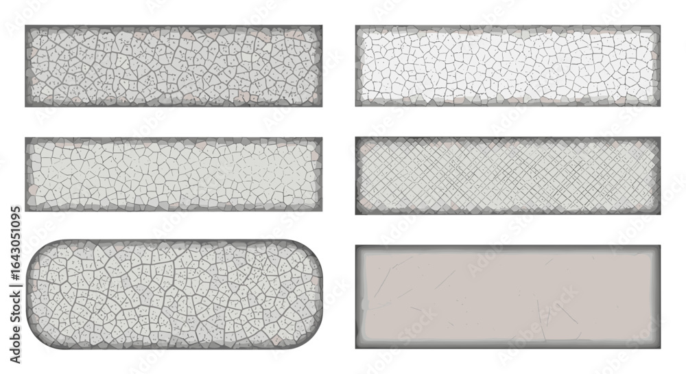 Poster collection of six rectangular tiles with various cracked patterns