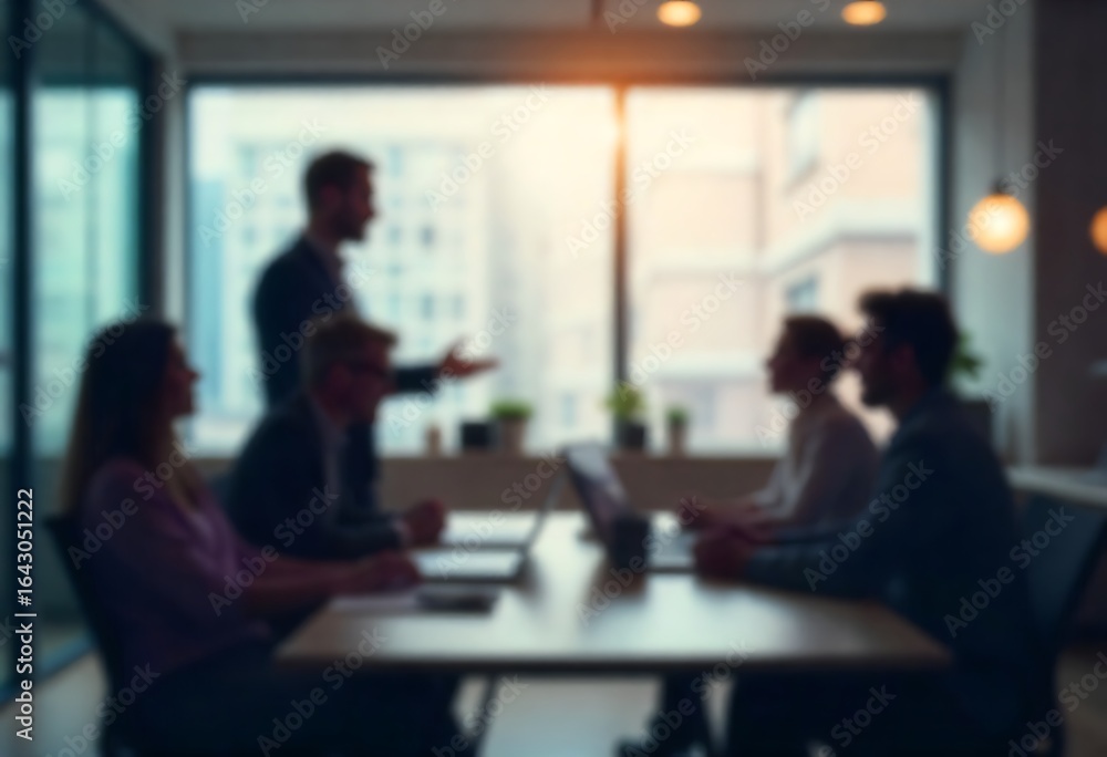 Poster generative ai: business meeting in an office setting with people discussing and collaborating on