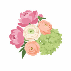 Delicate Floral Arrangement of Peonies, Ranunculus, and Hydrangea