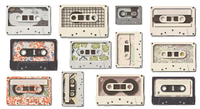 Colorful collection of vintage cassette tapes arranged in neat rows
