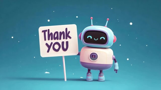 cute little robot with thank you sign illustrated animation