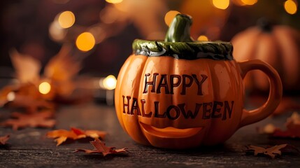 Happy Halloween Pumpkin Shaped Orange Mug – Festive Gift and Seasonal Celebration Item

