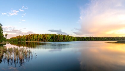 Fototapeta premium Lake sunset panorama