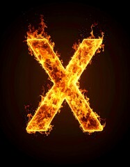 Fiery letter X on dark background