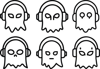 Cute Ghost Headphones Icons Music App Design
