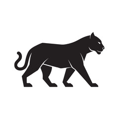 A stylized orange silhouette of a powerful panther walking confidently on a white background