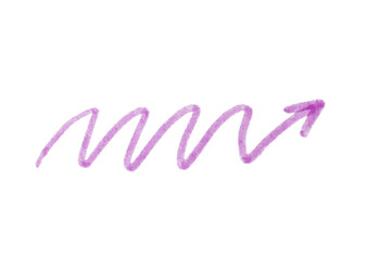 Hand-drawn purple wavy arrow pointing upwards, symbolizing fluctuating progress, unpredictable...