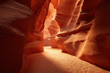 Sunlight streams through a sandstone slot canyon