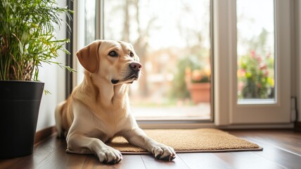 Fototapeta na wymiar Smart pet door flap with facial recognition enhances secure entry and exit for pets