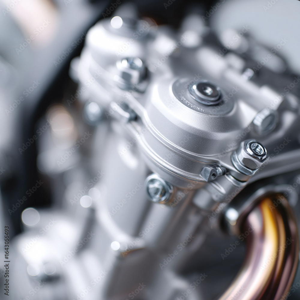 Poster detailed closeup of a gleaming engine, showcasing precision engineering and mechanical power. ideal 
