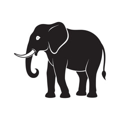 Fototapeta premium A striking black silhouette of an elephant with white outlines on a clean white background