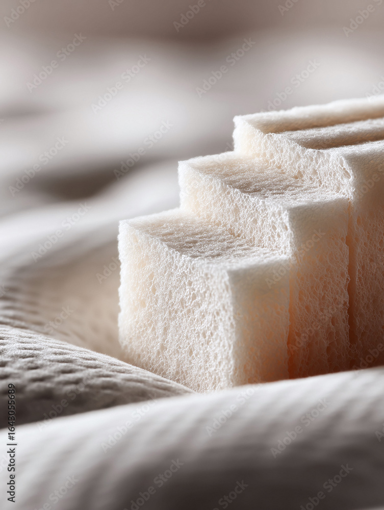 Poster abstract closeup showcasing layered porous blocks in a soft, neutral palette. evokes concepts of str
