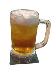 butter beer cocktail with whipped cream close up on isolated white background.