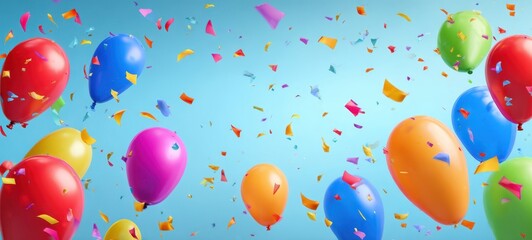 The vibrant balloons and confetti creating a joyful celebration atmosphere.