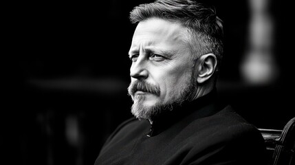Pensive Man in Black and White Portrait