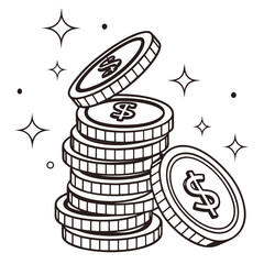 A stack of shiny gold coins with dollar signs symbolizing wealth and financial success