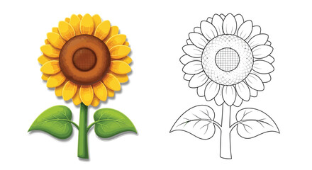 Fototapeta premium Cheerful Cartoon Sunflower Coloring Page Side by Side Color and Outline for Kids