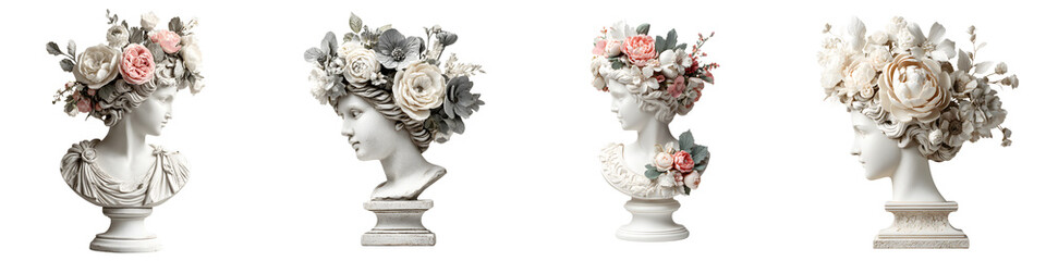 Obraz premium Floral Crown Bust Statue: Classic Sculpture and Artistic Design