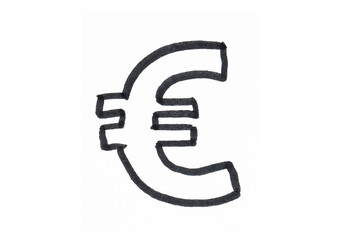 Hand-drawn euro currency symbol in black marker on a light background, representing finance,...
