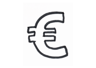 Hand-drawn euro currency symbol in black marker on a light background, representing finance, economy, wealth, and European business.