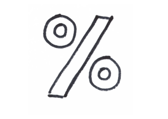 A simple, hand-drawn percent symbol in a thick black outline, symbolizing a discount, proportion, growth rate, or a data point for statistics.