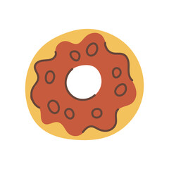 Cartoon Sweet Donut with Chocolate Glaze. Playful dessert vector illustration in flat style for bakery branding or cafe design