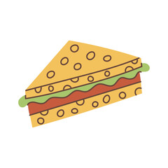 Cartoon Sandwich Vector Icon. Playful food illustration. Snack art in flat style for cafe posters and lunch menu graphics.