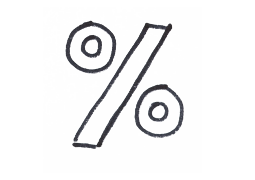 A simple, hand-drawn percent symbol in a thick black outline, symbolizing a discount, proportion, growth rate, or a data point for statistics. - Powered by Adobe