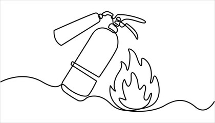 Continuous line art or One Line Drawing of fire extinguisher picture vector illustration, One Line Drawing of a Fire Extinguisher Tank,  Single line drawing of a fire extinguisher. Vector illustration