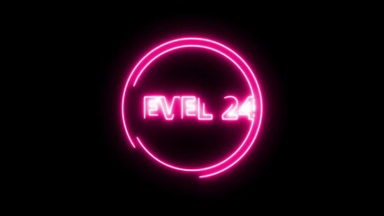 glowing neon Level 24 text font with light. Level Up sign animation on black background. - Powered by Adobe
