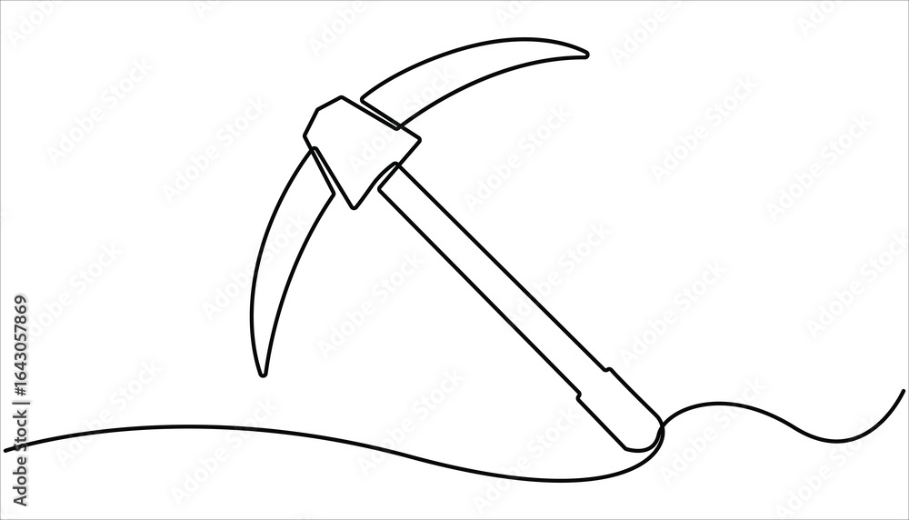 Poster continuous line drawing art pickaxe tool mining pickaxe concept, continuous one line drawing pick ax
