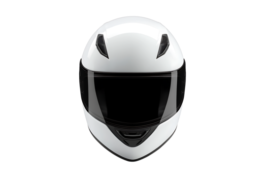 White motorcycle helmet with dark visor isolated on transparent background