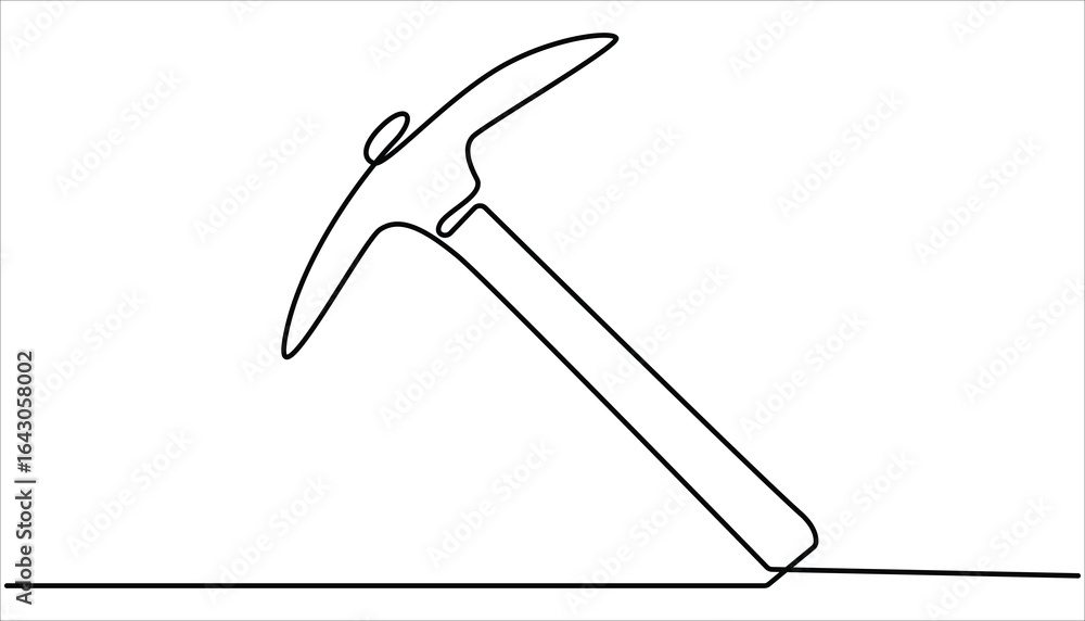 Poster continuous line drawing art pickaxe tool mining pickaxe concept, continuous one line drawing pick ax