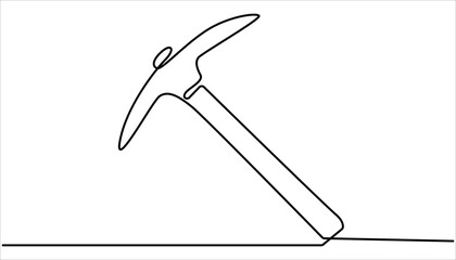 Continuous line drawing art Pickaxe tool Mining Pickaxe concept, Continuous one line drawing pick axe vector illustration, Continuous editable line drawing of pickaxe. One line drawing of pickaxe icon