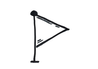 A simple, hand-drawn black triangular flag with a blank space, symbolizing a goal, a point of achievement, a marker, or a placeholder for text.