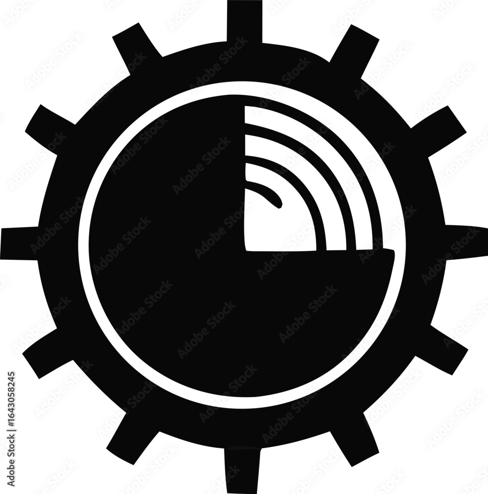 Aufkleber abstract circular gear design featuring a stylized radar or signal emanating from a quadrant within 