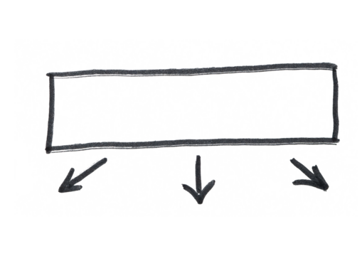 A hand-drawn horizontal rectangle with three arrows pointing downwards, symbolizing a main idea or concept that breaks down into multiple parts or directions.