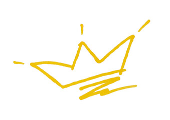 A simple, hand-drawn yellow crown with jagged points, symbolizing royalty, leadership, excellence,...