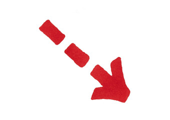 A simple, hand-drawn red dotted arrow pointing diagonally down and to the right. This icon,...