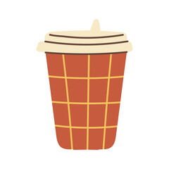 Hand drawn Takeaway Coffee Cup Icon. Warm drink vector illustration in whimsical flat style for cafe menu or sticker pack.