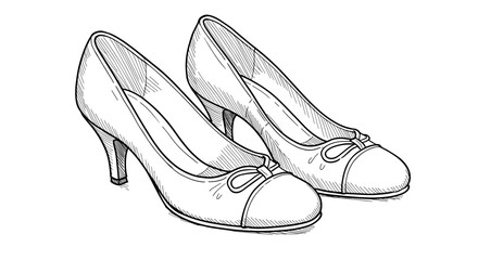 Black and white hand-drawn sketch vector illustration of elegant high-heeled shoes on transparent background